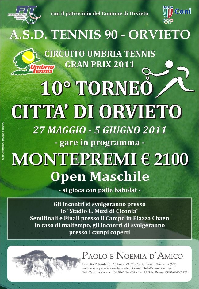 Al via il 10° Torneo di Tennis “Città di Orvieto”