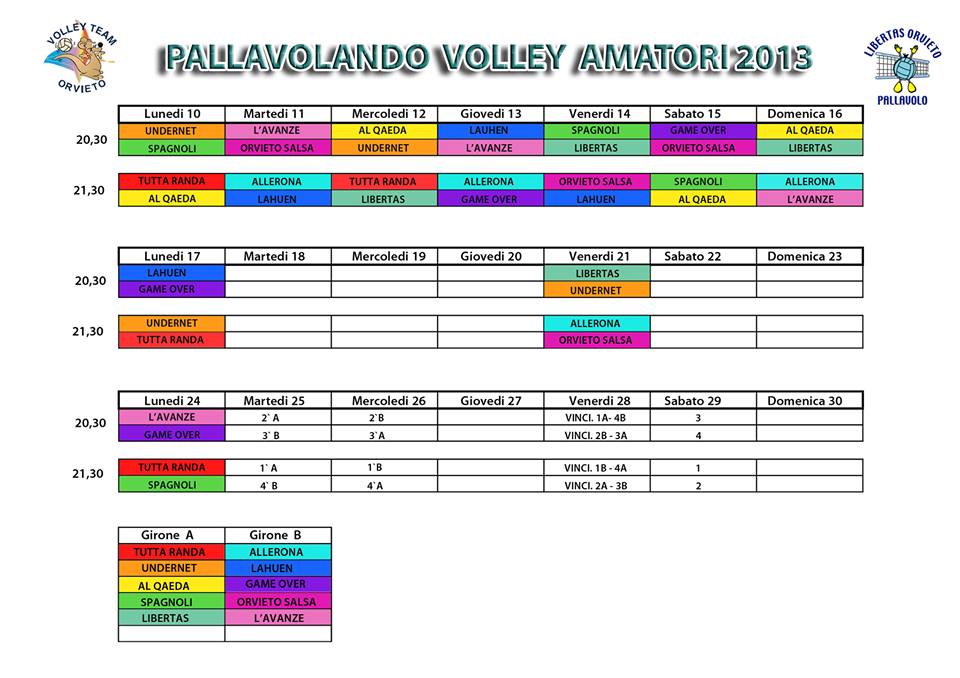 Via a “Pallavolando 2013”, torneo amatoriale di volley presso il Parco Urbano del Paglia