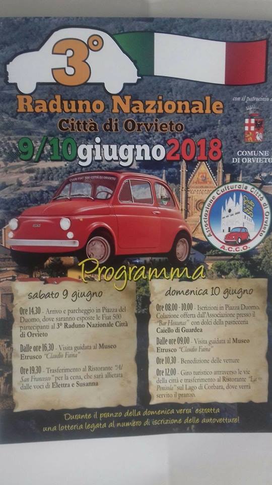 3° meeting nazionale Fiat 500. Il 9 e 10 giugno ad Orvieto